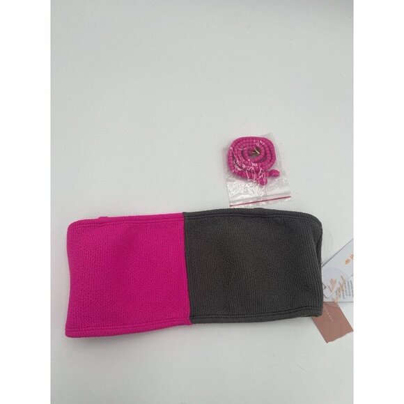 NWT Pilyq Womens Acai Reef Bandeau Bikini Top Hot Pink Gray Halter Option - Picture 1 of 7